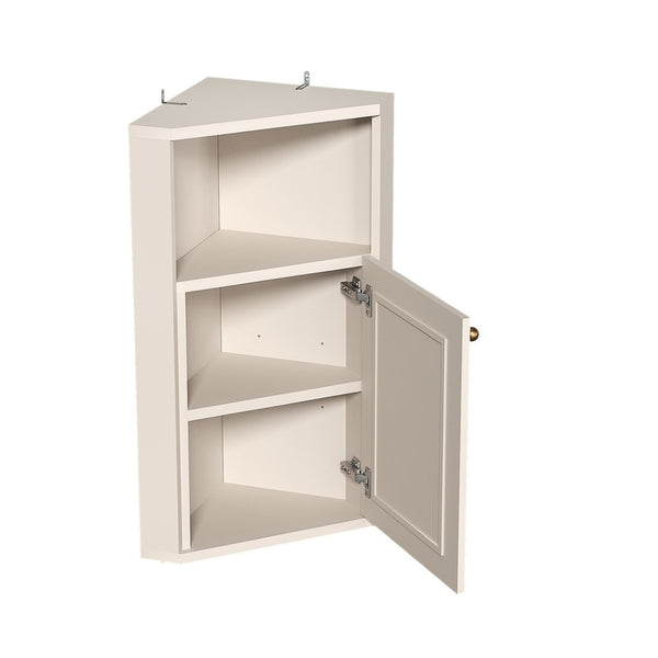 English Elm Omchom Farmhouse Corner Cabinet with Rattan Barn Doors and Adjustable Interior Shelf White B2764P518717