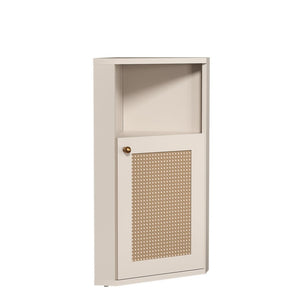 English Elm Omchom Farmhouse Corner Cabinet with Rattan Barn Doors and Adjustable Interior Shelf White B2764P518717