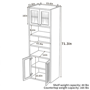 English Elm Omchom Rattan Door Tall Pantry Cabinet Walnut Finish Freestanding Kitchen Organizer Brown B2764P518718