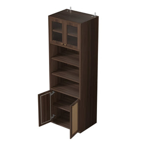 English Elm Omchom Rattan Door Tall Pantry Cabinet Walnut Finish Freestanding Kitchen Organizer Brown B2764P518718