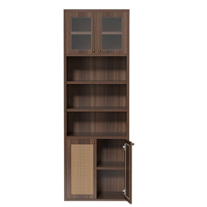 English Elm Omchom Rattan Door Tall Pantry Cabinet Walnut Finish Freestanding Kitchen Organizer Brown B2764P518718