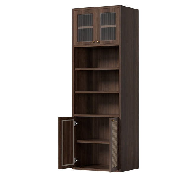 English Elm Omchom Rattan Door Tall Pantry Cabinet Walnut Finish Freestanding Kitchen Organizer Brown B2764P518718