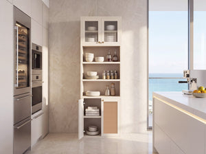 English Elm Omchom Rattan Door Tall Pantry Cabinet Walnut Finish Freestanding Kitchen Organizer White B2764P518719