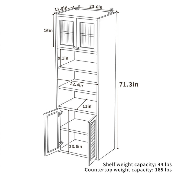 English Elm Omchom Rattan Door Tall Pantry Cabinet Walnut Finish Freestanding Kitchen Organizer White B2764P518719