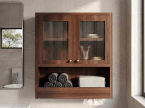English Elm Omchom Farmhouse Bathroom Wall Cabinet with Acrylic Doors Adjustable Shelf and Paper Holder Brown B2764P518720