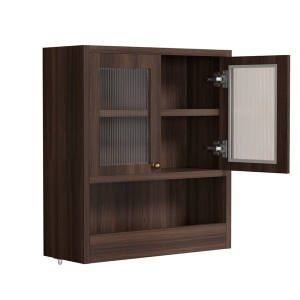 English Elm Omchom Farmhouse Bathroom Wall Cabinet with Acrylic Doors Adjustable Shelf and Paper Holder Brown B2764P518720