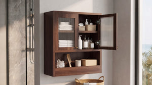 English Elm Omchom Farmhouse Bathroom Wall Cabinet with Acrylic Doors Adjustable Shelf and Paper Holder Brown B2764P518720