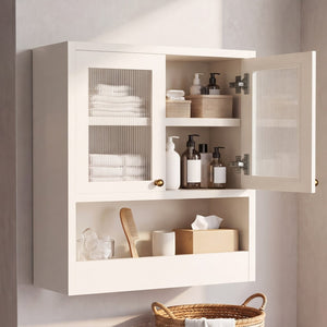 English Elm Omchom Farmhouse Bathroom Wall Cabinet with Acrylic Doors Adjustable Shelf and Paper Holder White B2764P518721