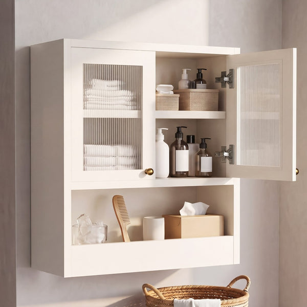 English Elm Omchom Farmhouse Bathroom Wall Cabinet with Acrylic Doors Adjustable Shelf and Paper Holder White B2764P518721