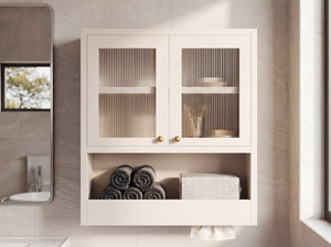 English Elm Omchom Farmhouse Bathroom Wall Cabinet with Acrylic Doors Adjustable Shelf and Paper Holder White B2764P518721