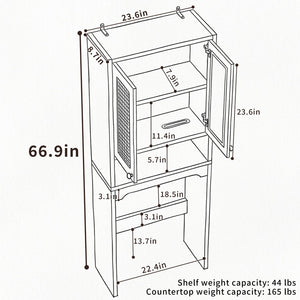 English Elm Over Toilet Freestanding Farmhouse Cabinet with Rattan Doors Open Shelf Bathroom Organizer Blue B2764P518725