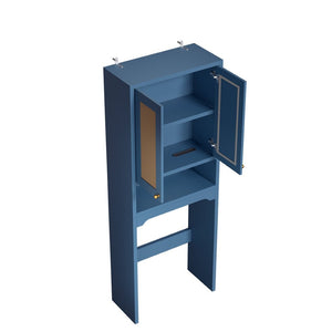 English Elm Over Toilet Freestanding Farmhouse Cabinet with Rattan Doors Open Shelf Bathroom Organizer Blue B2764P518725