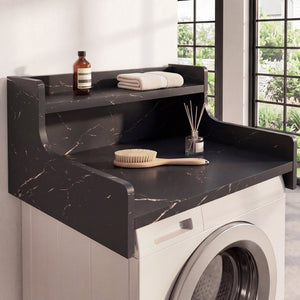 English Elm Washer Dryer Mdf Countertop Topper with 2-tier Shelf for Laundry Room Folding Black B2764P518726