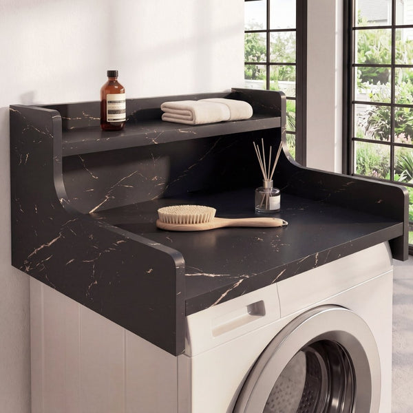 English Elm Washer Dryer Mdf Countertop Topper with 2-tier Shelf for Laundry Room Folding Black B2764P518726