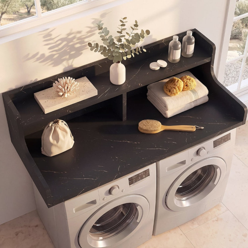 English Elm Washer Dryer Mdf Countertop Two Tier Laundry Organizer with Waterproof Folding Shelf B2764P518728