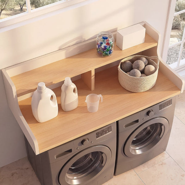 English Elm Washer Dryer Wood Countertop Two Tier Folding Surface for Laundry Room Storage B2764P518729