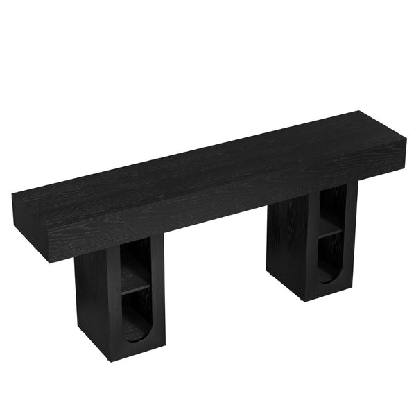 English Elm 71 Inch Farmhouse Console Table with Built-in Outlet Open Storage Shelves Entryway Living Room Black B2764P518731