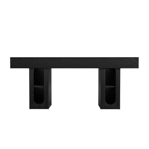 English Elm 71 Inch Farmhouse Console Table with Built-in Outlet Open Storage Shelves Entryway Living Room Black B2764P518731
