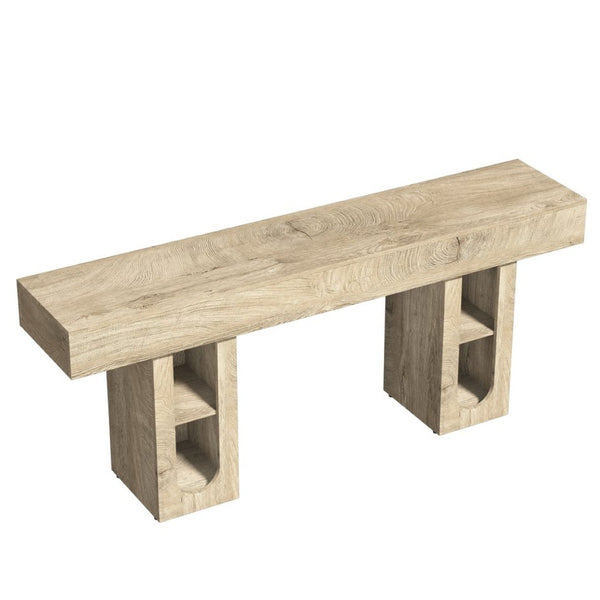 English Elm 71 Inch Farmhouse Console Table with Built-in Outlet Open Storage Shelves Entryway Living Room Natural B2764P518736