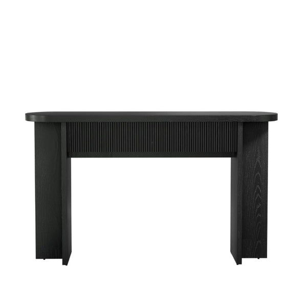 English Elm Omchom 55 Inch Fluted Console Table with Drawers Mid Century Entryway Sofa Black B2764P518738