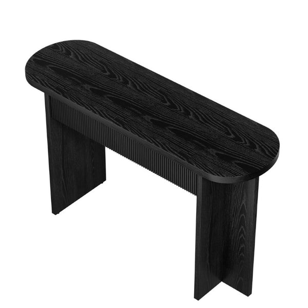 English Elm Omchom 55 Inch Fluted Console Table with Drawers Mid Century Entryway Sofa Black B2764P518738