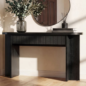 English Elm Omchom 55 Inch Fluted Console Table with Drawers Mid Century Entryway Sofa Black B2764P518738