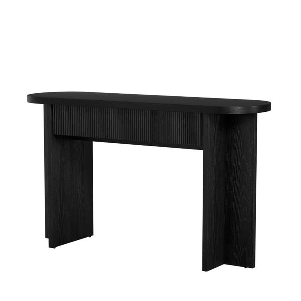 English Elm Omchom 55 Inch Fluted Console Table with Drawers Mid Century Entryway Sofa Black B2764P518738