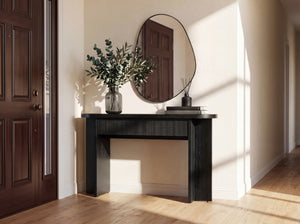 English Elm Omchom Fluted Console Table with Two Drawers Mid Century Entryway Sofa Accent Black B2764P518738