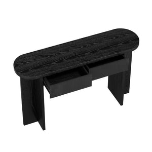 English Elm Omchom 55 Inch Fluted Console Table with Drawers Mid Century Entryway Sofa Black B2764P518738