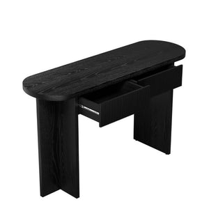 English Elm Omchom 55 Inch Fluted Console Table with Drawers Mid Century Entryway Sofa Black B2764P518738