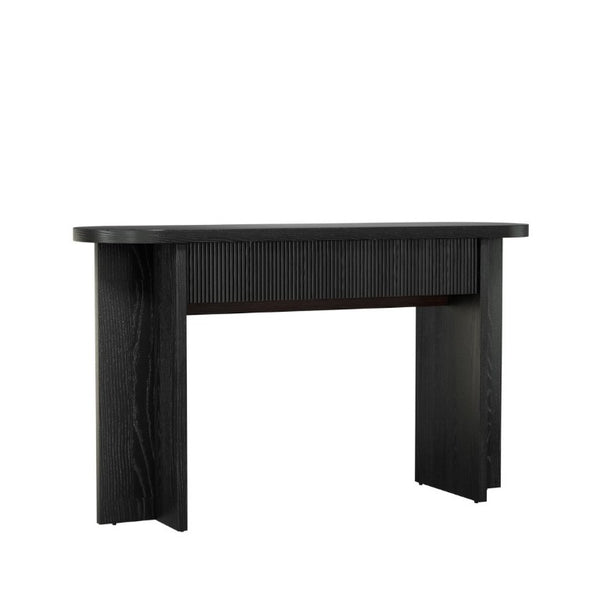English Elm Omchom 55 Inch Fluted Console Table with Drawers Mid Century Entryway Sofa Black B2764P518738