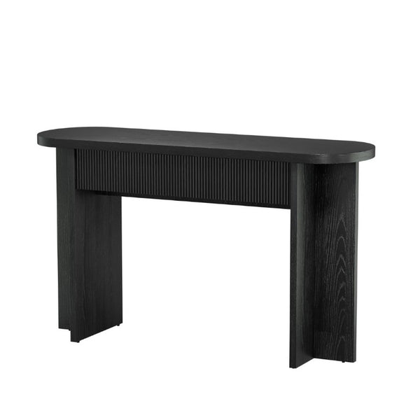 English Elm Omchom 55 Inch Fluted Console Table with Drawers Mid Century Entryway Sofa Black B2764P518738