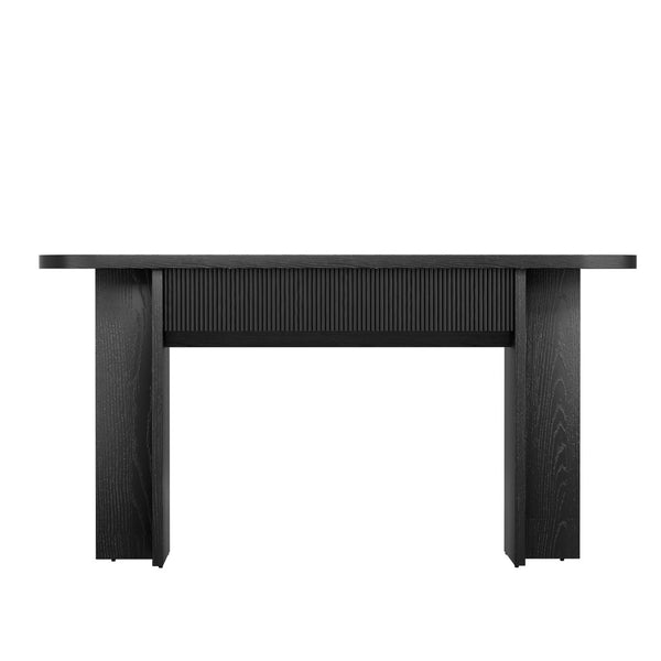 English Elm Omchom Fluted Console Table with Two Drawers Mid Century Entryway Sofa Accent Black B2764P518739