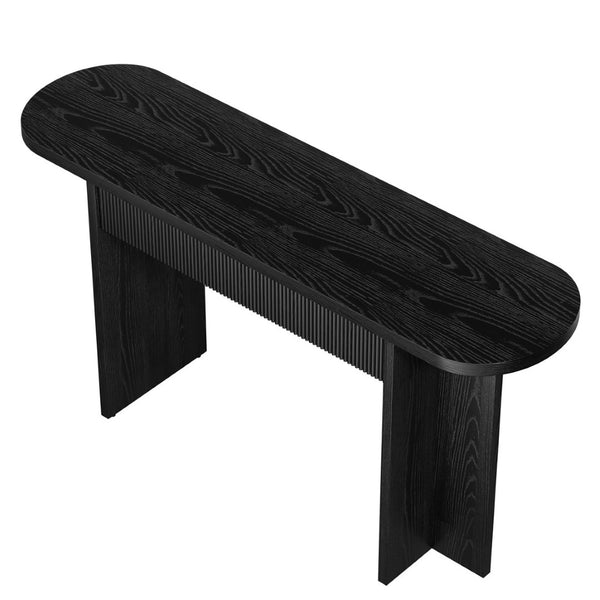 English Elm Omchom Fluted Console Table with Two Drawers Mid Century Entryway Sofa Accent Black B2764P518739