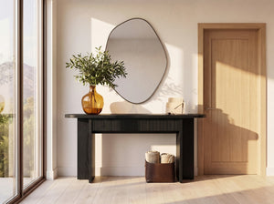 English Elm Omchom Fluted Console Table with Two Drawers Mid Century Entryway Sofa Accent Black B2764P518739