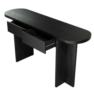 English Elm Omchom Fluted Console Table with Two Drawers Mid Century Entryway Sofa Accent Black B2764P518739