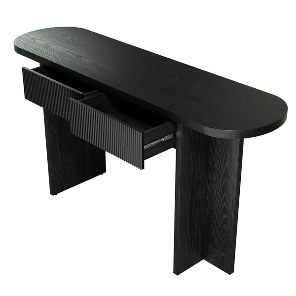 English Elm Omchom Fluted Console Table with Two Drawers Mid Century Entryway Sofa Accent Black B2764P518739