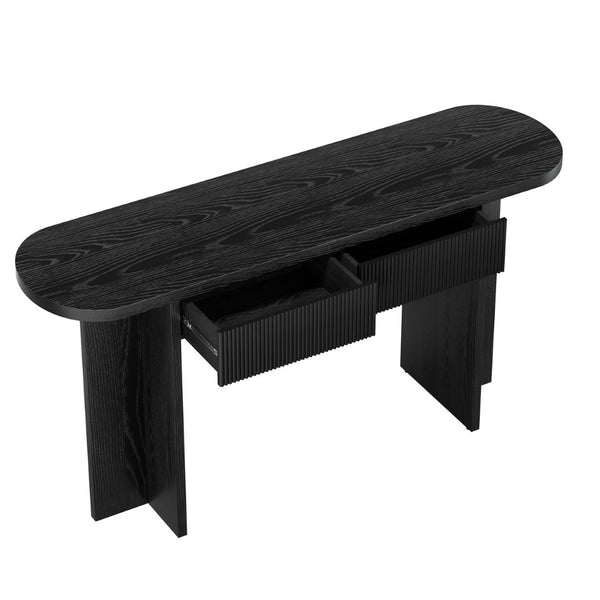 English Elm Omchom Fluted Console Table with Two Drawers Mid Century Entryway Sofa Accent Black B2764P518739
