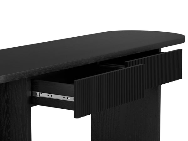 English Elm Omchom Fluted Console Table with Two Drawers Mid Century Entryway Sofa Accent Black B2764P518739