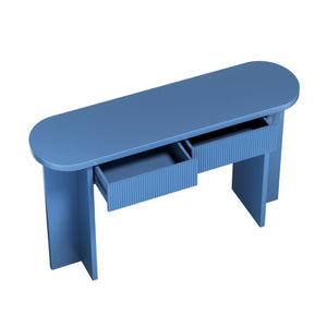 English Elm Omchom 55 Inch Fluted Console Table with Drawers Mid Century Entryway Sofa Blue B2764P518740