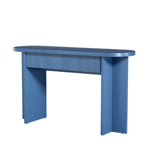 English Elm Omchom 55 Inch Fluted Console Table with Drawers Mid Century Entryway Sofa Blue B2764P518740