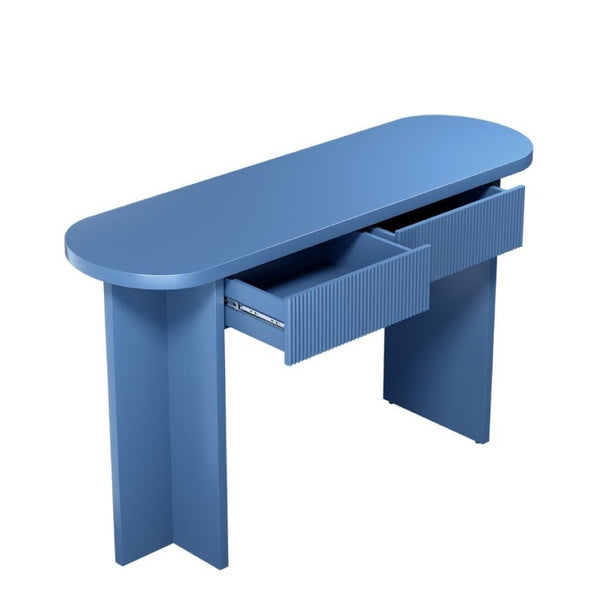 English Elm Omchom 55 Inch Fluted Console Table with Drawers Mid Century Entryway Sofa Blue B2764P518740