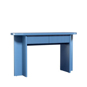 English Elm Omchom 55 Inch Fluted Console Table with Drawers Mid Century Entryway Sofa Blue B2764P518740