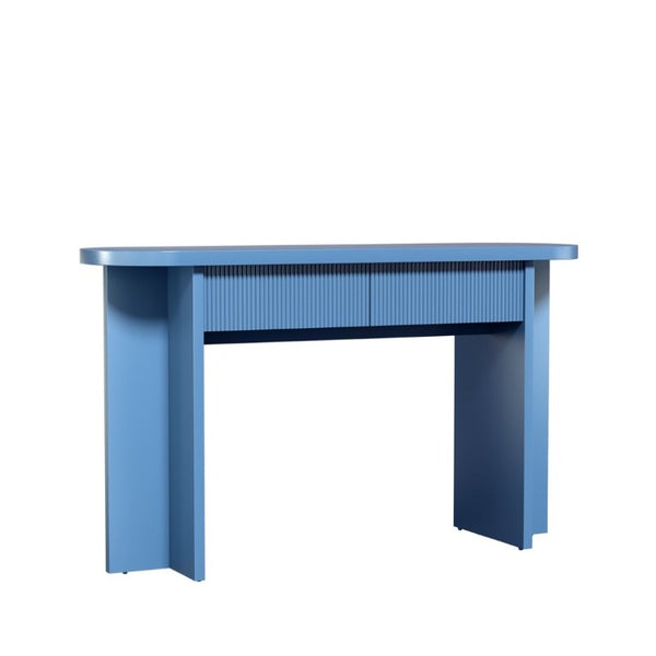 English Elm Omchom 55 Inch Fluted Console Table with Drawers Mid Century Entryway Sofa Blue B2764P518740