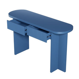 English Elm Omchom 55 Inch Fluted Console Table with Drawers Mid Century Entryway Sofa Blue B2764P518740