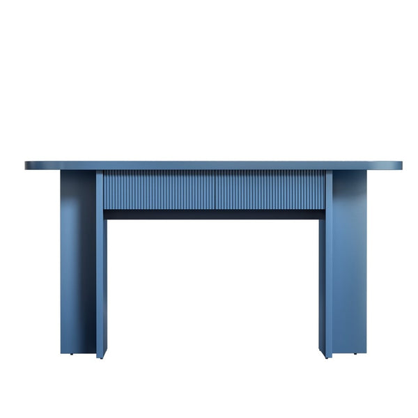English Elm Omchom Fluted Console Table with Two Drawers Mid Century Entryway Sofa Accent Blue B2764P518741