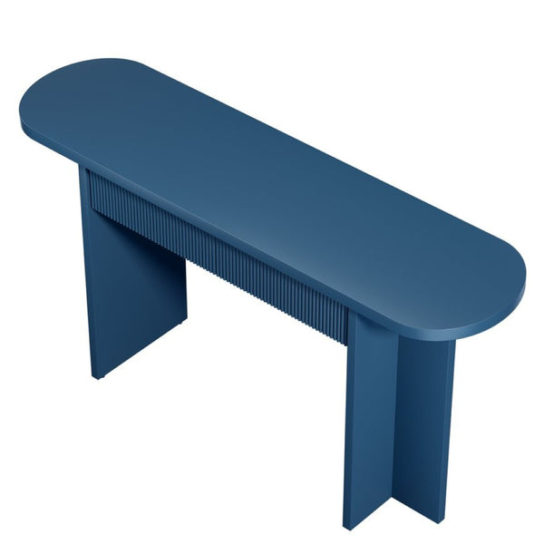 English Elm Omchom Fluted Console Table with Two Drawers Mid Century Entryway Sofa Accent Blue B2764P518741