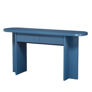 English Elm Omchom Fluted Console Table with Two Drawers Mid Century Entryway Sofa Accent Blue B2764P518741