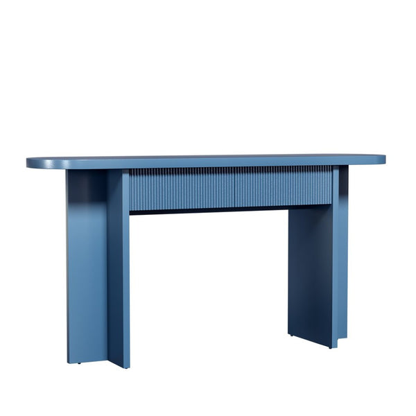 English Elm Omchom Fluted Console Table with Two Drawers Mid Century Entryway Sofa Accent Blue B2764P518741