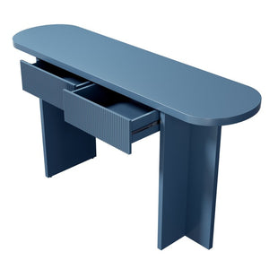 English Elm Omchom Fluted Console Table with Two Drawers Mid Century Entryway Sofa Accent Blue B2764P518741